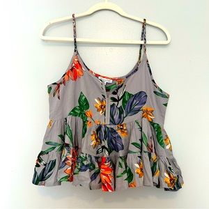 Patrons of Peace Tropical Layered Flowy Ruffle Tank Top with Braided Straps NWT